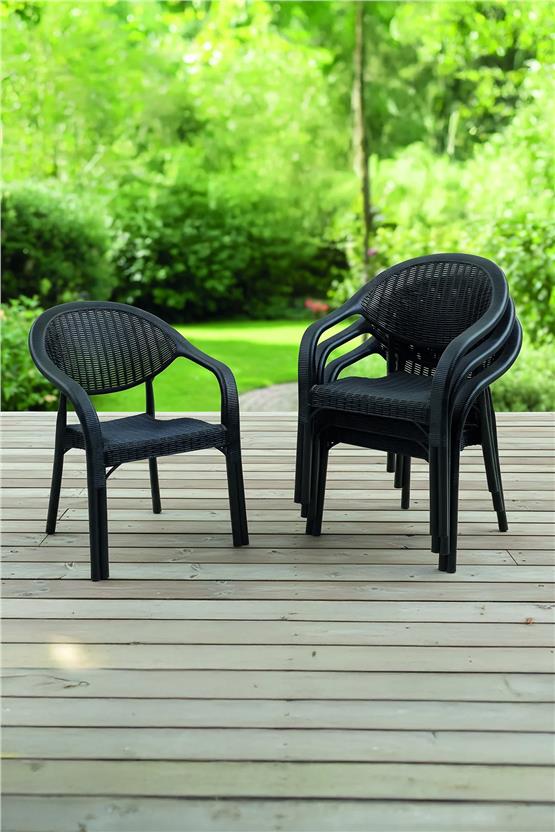 Evdemo Bamboo 4lü Rattan Sandalye Siyah