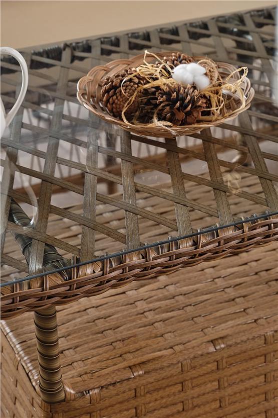 Evdemo Breda Rattan Örgü Bahçe Balkon Takımı 2+1+1 Cam Masalı Kahve
