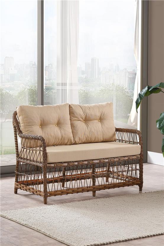 Evdemo Breda Rattan Örgü Bahçe Balkon Takımı 2+1+1 Cam Masalı Kahve