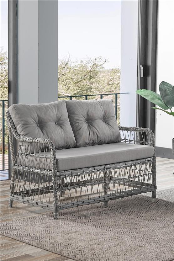 Evdemo Breda Rattan Örgü Bahçe Balkon Takımı 2+1+1 Cam Masalı Gri