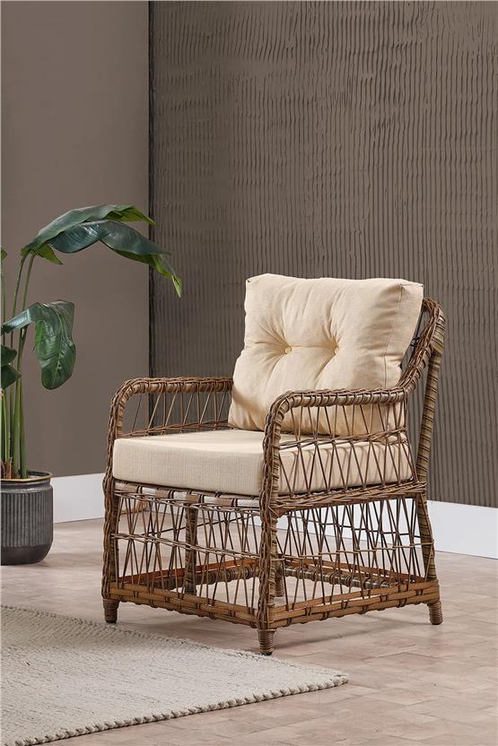 Evdemo Breda Rattan Örgü Bahçe Balkon Takımı 2+1+1 Cam Masalı Kahve