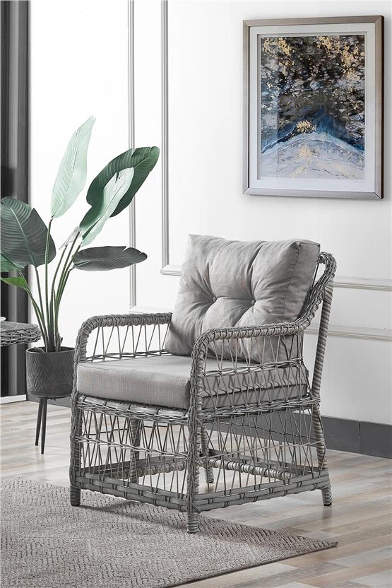 Evdemo Breda Rattan Örgü Bahçe Balkon Takımı 2+1+1 Cam Masalı Gri