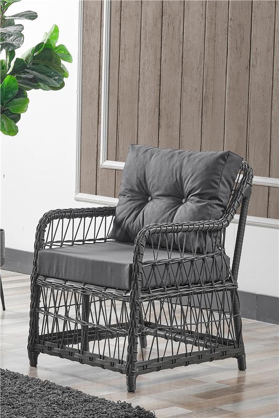 Evdemo Breda Rattan Örgü Bahçe Balkon Takımı 2+1+1 Cam Masalı Antrasit