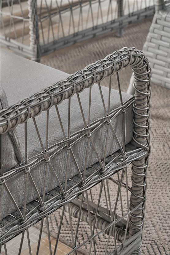 Evdemo Breda Rattan Örgü Bahçe Balkon Takımı 2+1+1 Cam Masalı Gri