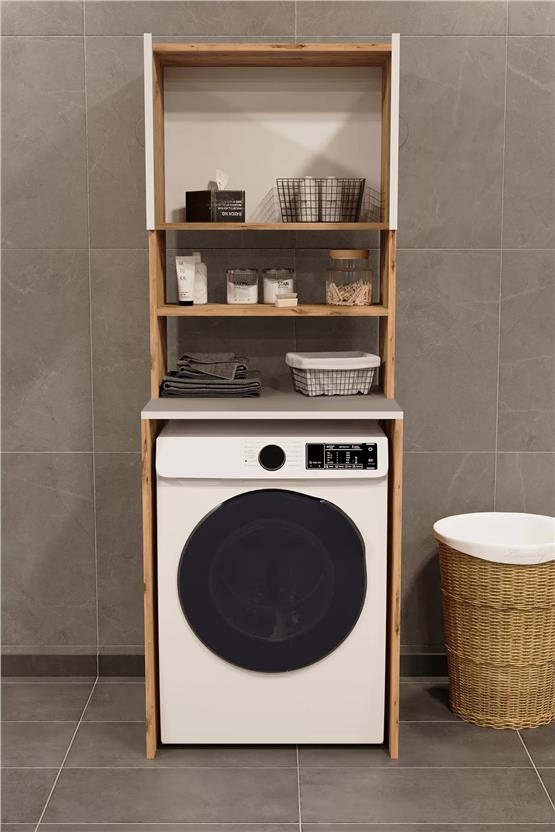 Evdemo Çamaşır Makinesi Üstü Banyo Dolabı Rafı Atlantik Çam