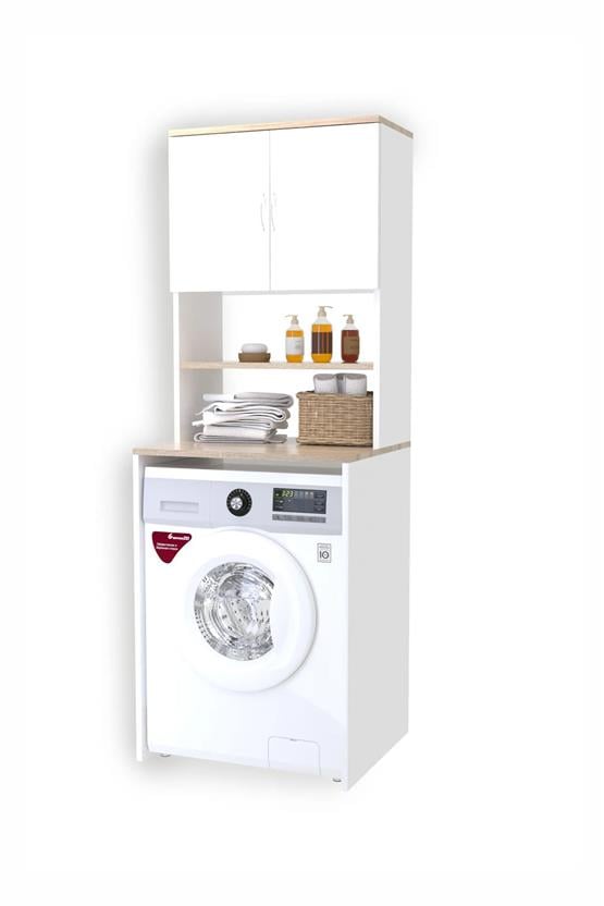 Evdemo Çamaşır Makinesi Üstü Banyo Dolabı Rafı Beyaz