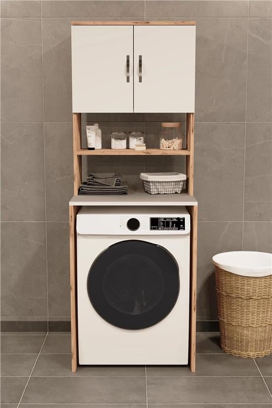 Evdemo Çamaşır Makinesi Üstü Banyo Dolabı Rafı Atlantik Çam