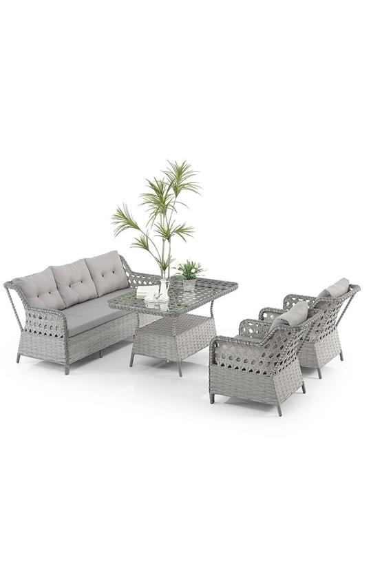Evdemo Deniz Rattan Puflu Bahçe Balkon Takımı 3+1+1 Gri