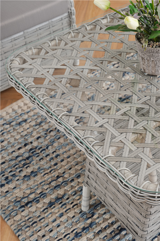 Evdemo Duru 2 Kişilik Rattan Bahçe Balkon Mutfak Masa Takımı Gri