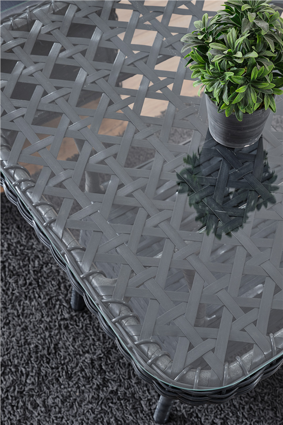 Evdemo Duru 2 Kişilik Rattan Bahçe Balkon Mutfak Masa Takımı Antrasit