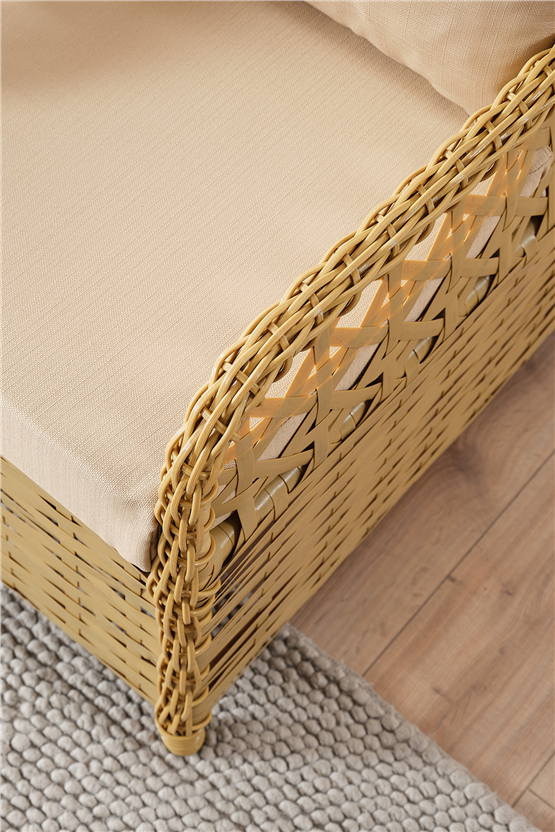 Evdemo Duru 4 Kişilik Rattan Bahçe Balkon Mutfak Masa Takımı Cappuccino