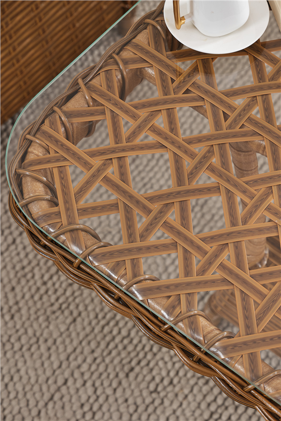 Evdemo Duru 4 Kişilik Rattan Bahçe Balkon Mutfak Masa Takımı Kahve