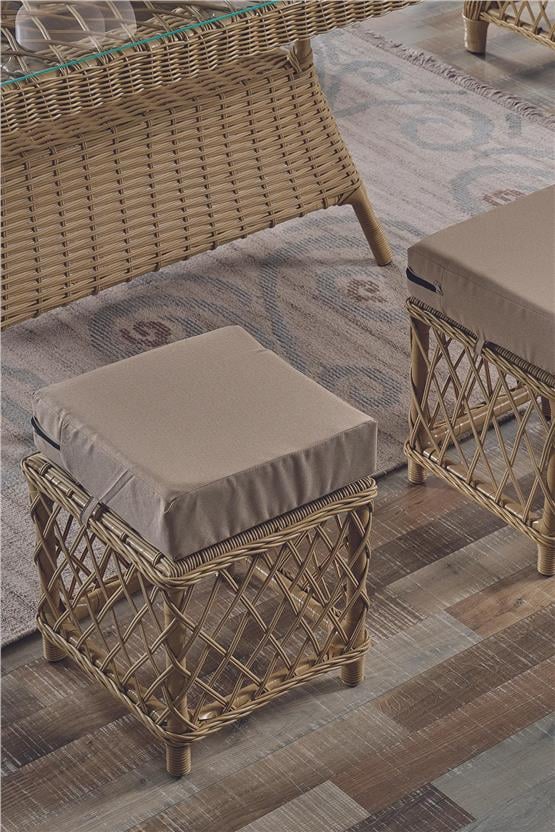 Evdemo Edra Rattan Puflu Bahçe Balkon Takımı 3+1+1+Camlı Masa Cappuccino