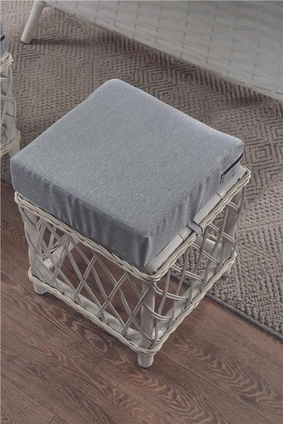 Evdemo Edra Rattan Puflu Bahçe Balkon Takımı 3+1+1+Camı Masa Kemik Rengi
