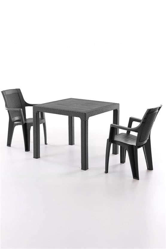 Evdemo Efes 2 Kişilik Rattan Masa Sandalye Takımı Siyah