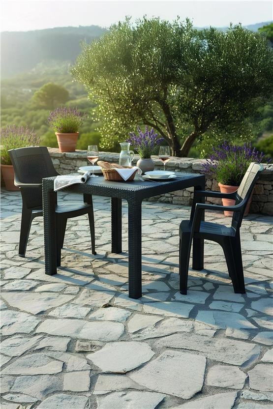 Evdemo Efes 2 Kişilik Rattan Masa Sandalye Takımı Siyah