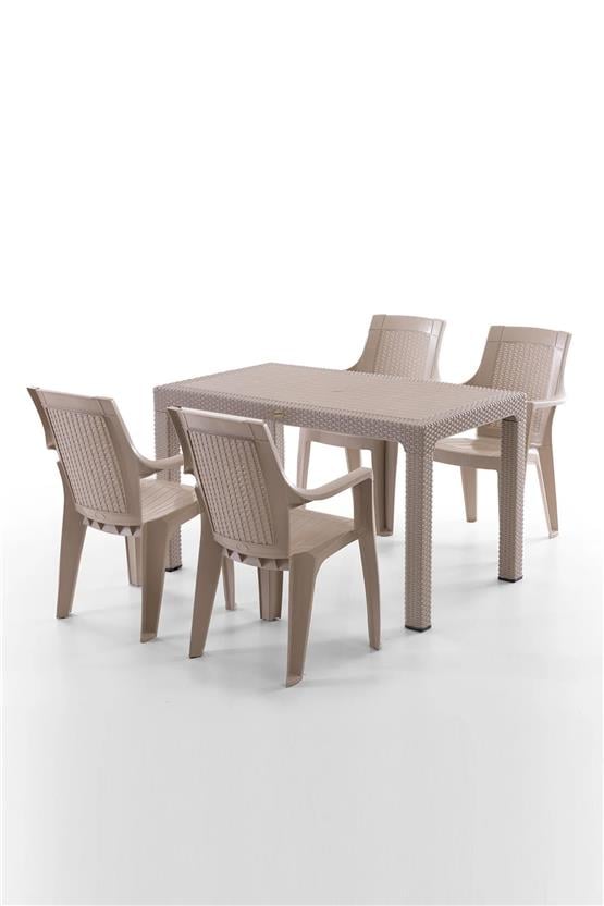Evdemo Efes 4 Kişilik Rattan Masa Sandalye Takımı Cappuccino