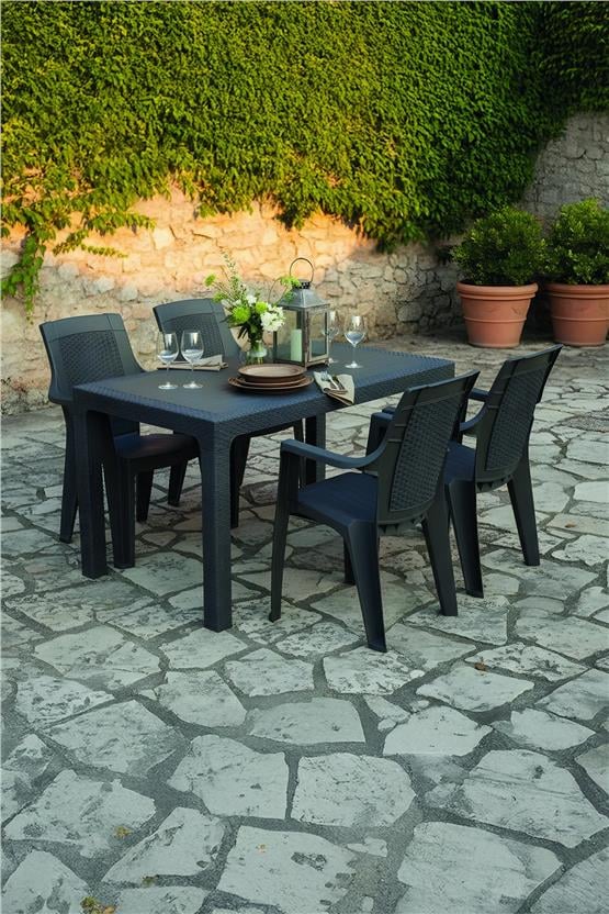 Evdemo Efes 4 Kişilik Rattan Masa Sandalye Takımı Siyah