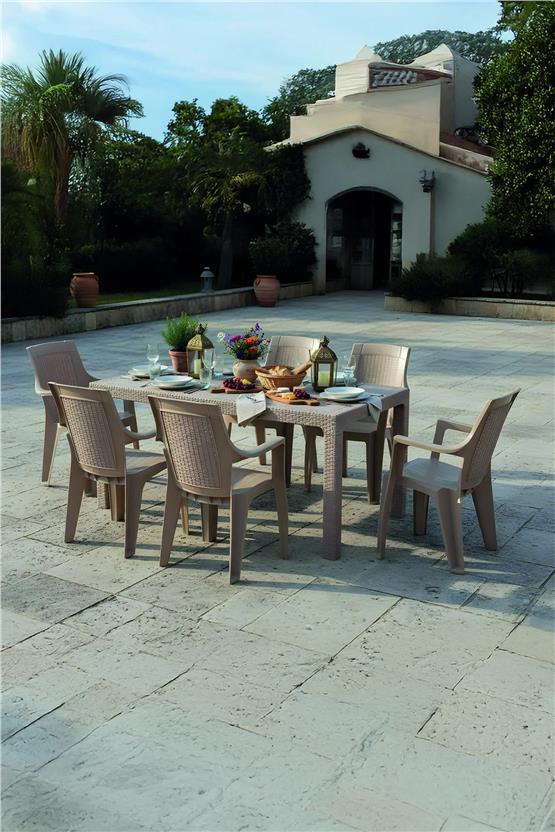 Evdemo Efes 6 Kişilik Rattan Masa Sandalye Takımı Cappuccino