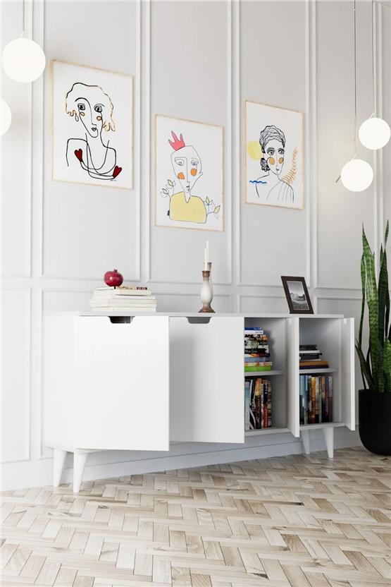 Evdemo Elegant 4 Kapaklı Dekoratif Konsol Beyaz