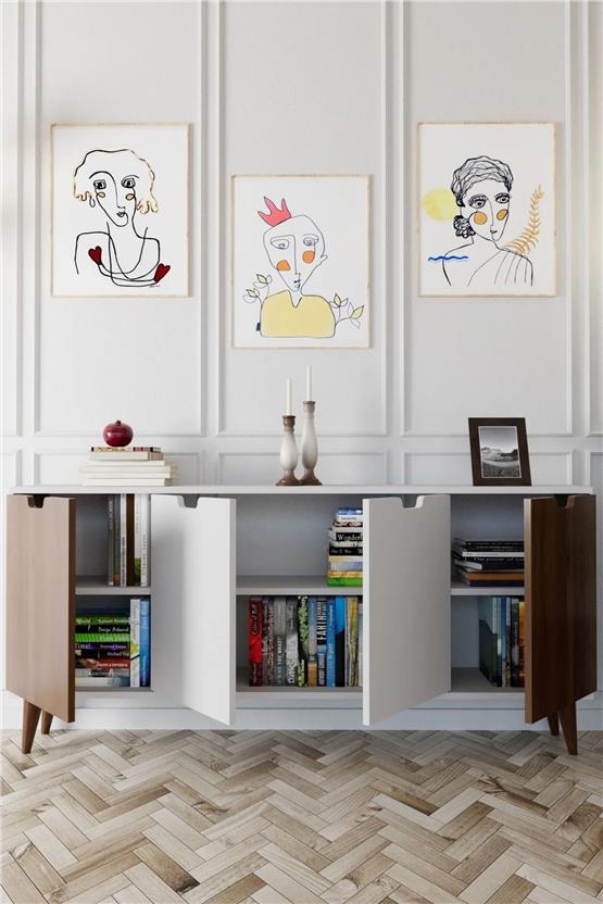 Evdemo Elegant 4 Kapaklı Dekoratif Konsol Barok Ceviz Beyaz