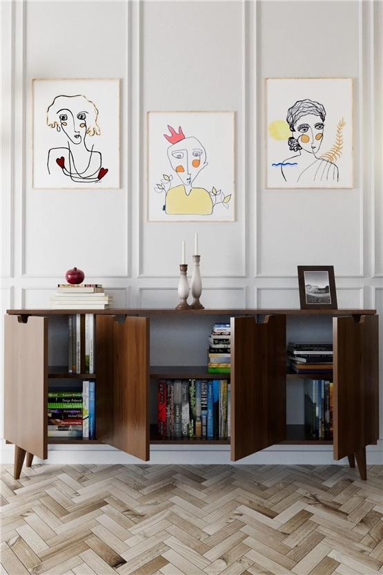 Evdemo Elegant 4 Kapaklı Dekoratif Konsol Barok Ceviz