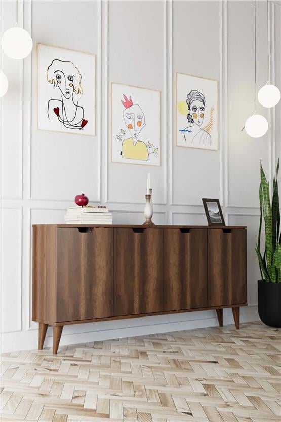 Evdemo Elegant 4 Kapaklı Dekoratif Konsol Barok Ceviz