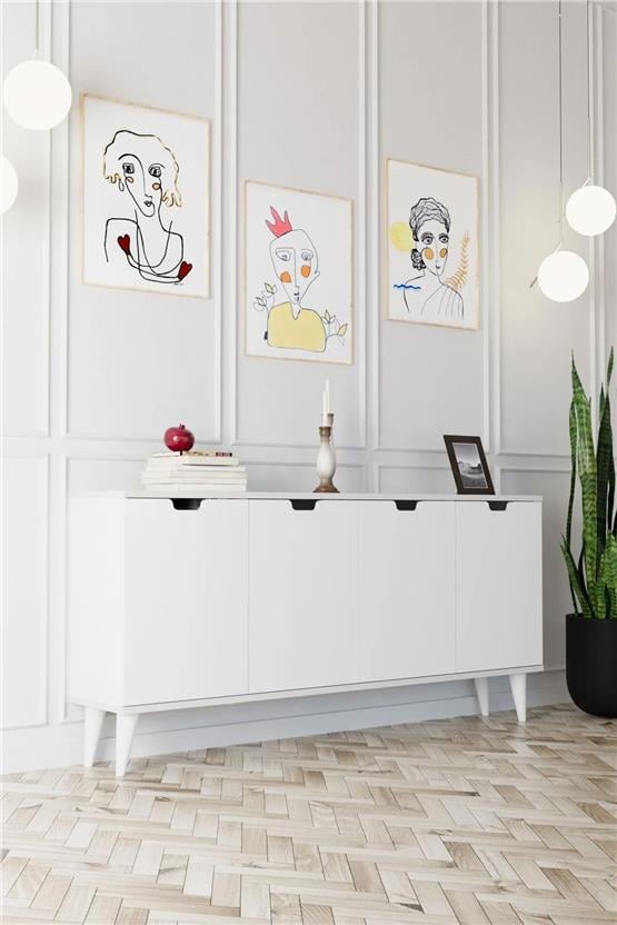 Evdemo Elegant 4 Kapaklı Dekoratif Konsol Beyaz