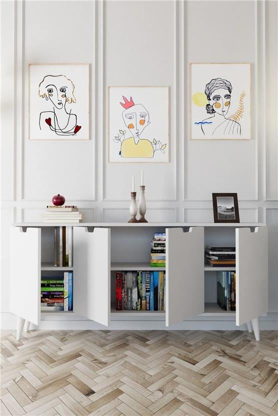 Evdemo Elegant 4 Kapaklı Dekoratif Konsol Beyaz