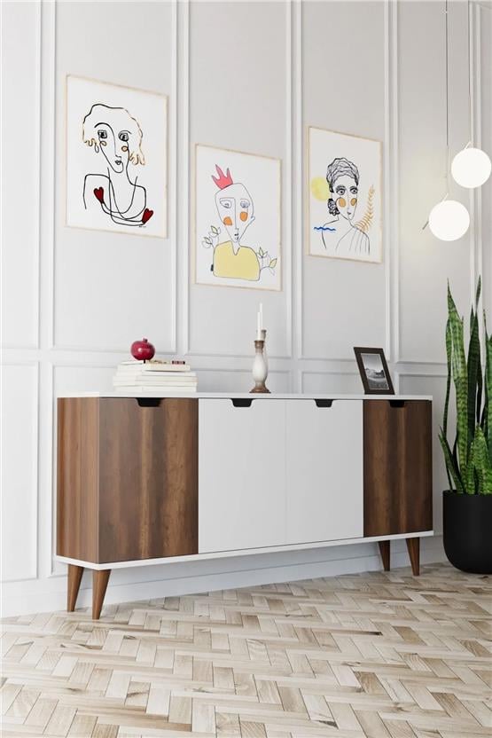 Evdemo Elegant 4 Kapaklı Dekoratif Konsol Barok Ceviz Beyaz