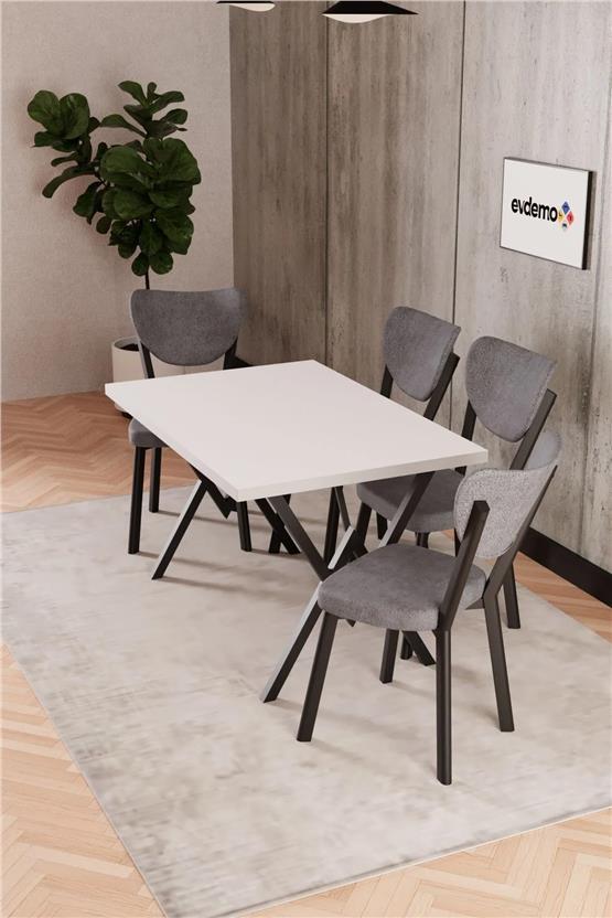 Evdemo Elma 4 Kişilik Mutfak Yemek Masa Takımı Gri