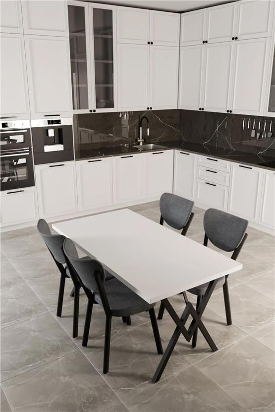 Evdemo Elma 4 Kişilik Mutfak Yemek Masa Takımı Gri