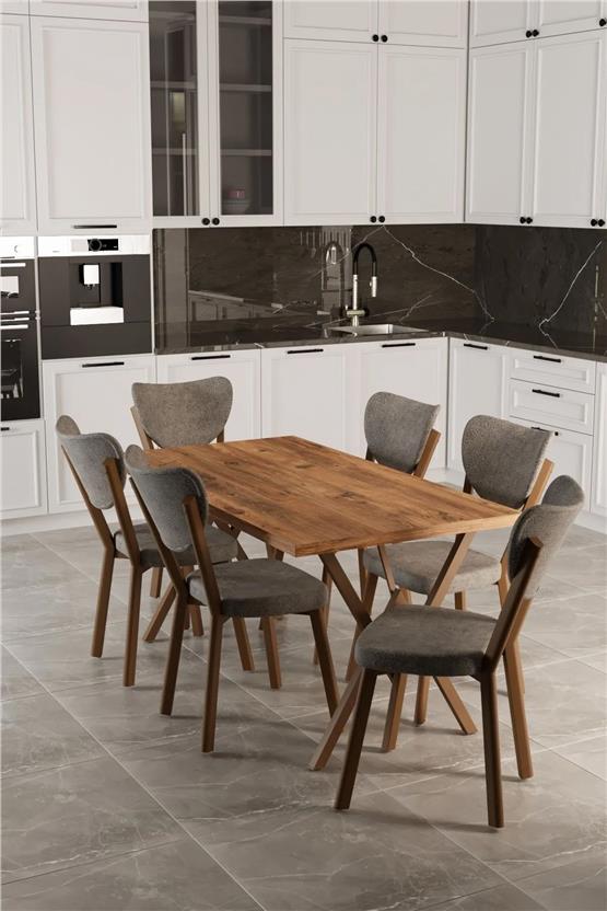 Evdemo Elma 6 Kişilik Mutfak Yemek Masa Takımı Kahve