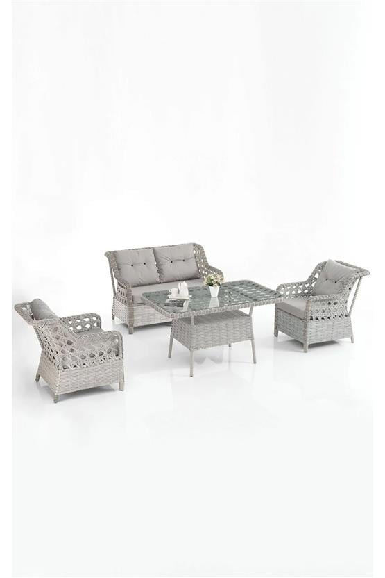 Evdemo Eren Rattan Bahçe Balkon Takımı 2+1+1 Gri