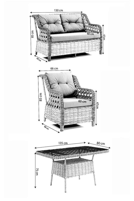 Evdemo Eren Rattan Bahçe Balkon Takımı 2+1+1 Gri