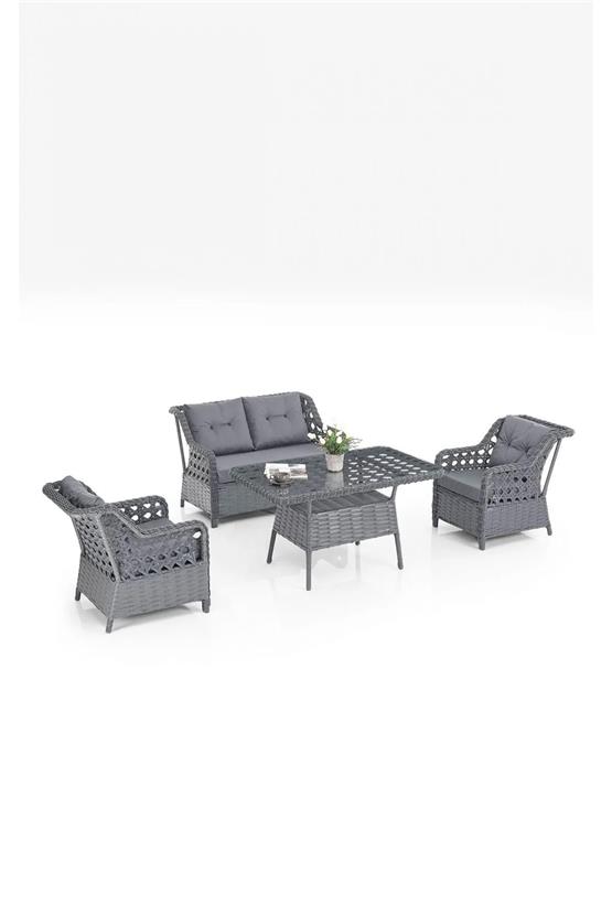 Evdemo Eren Rattan Bahçe Balkon Takımı 2+1+1 Antrasit