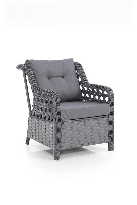 Evdemo Eren Rattan Puflu Bahçe Balkon Takımı 3+1+1 Antrasit