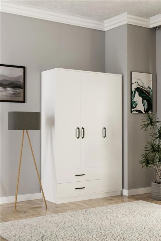 Evdemo Erna 3 Kapak 2 Çekmeceli Gardırop Beyaz