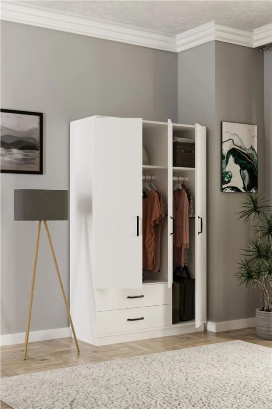 Evdemo Erna 3 Kapak 2 Çekmeceli Gardırop Beyaz