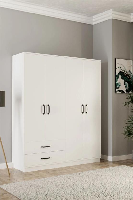 Evdemo Erna 4 Kapak 2 Çekmeceli Gardırop Beyaz