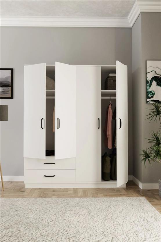 Evdemo Erna 4 Kapak 2 Çekmeceli Gardırop Beyaz