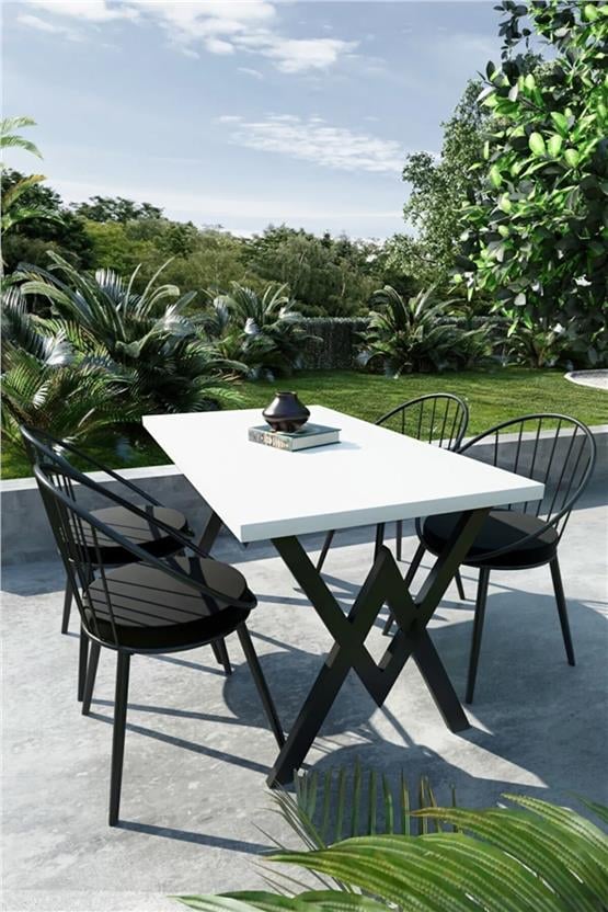 Evdemo Eylül 4 Kişilik Balkon Bahçe Masa Takımı Beyaz - Siyah