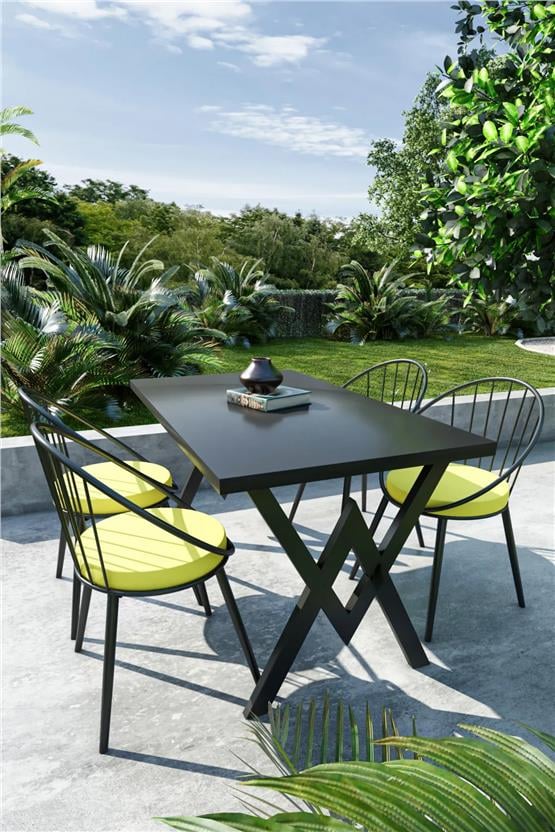 Evdemo Eylül 4 Kişilik Balkon Bahçe Masa Takımı Siyah - Siyah