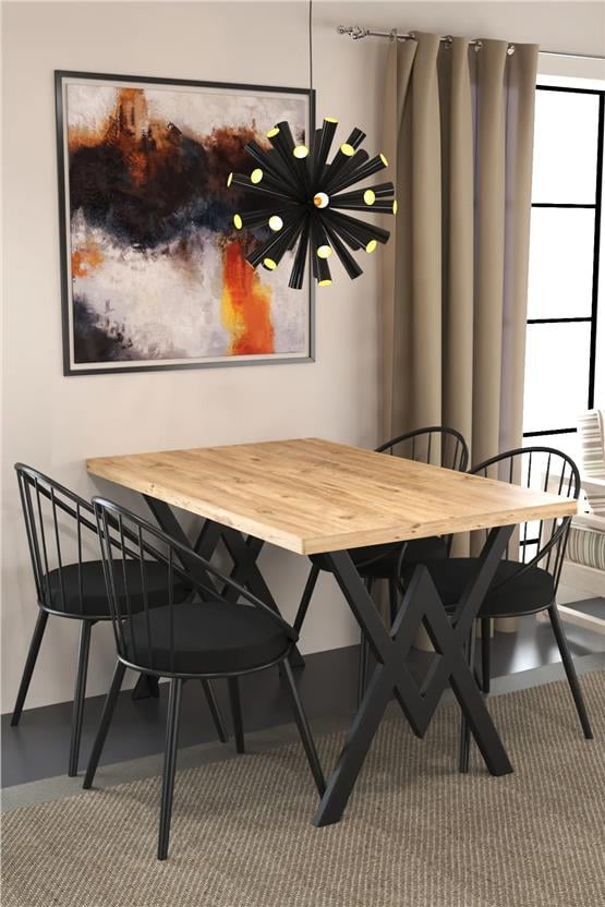 Evdemo Eylül 4 Kişilik Mutfak Masa Takımı Atlantik Çam Siyah