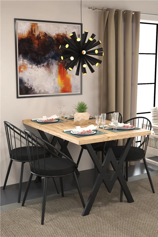 Evdemo Eylül 4 Kişilik Mutfak Masa Takımı Atlantik Çam Siyah