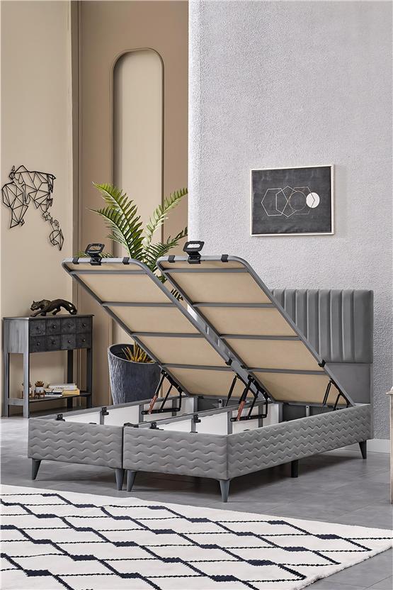 Evdemo Ezgi Çift Kişilik Baza Başlık Set Gri 150*200