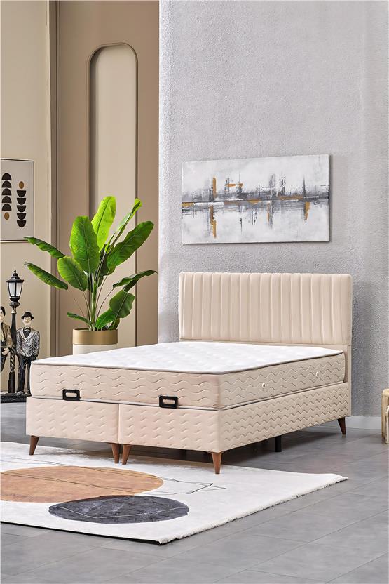 Evdemo Ezgi Çift Kişilik Baza Başlık Yatak Seti Krem 150*200