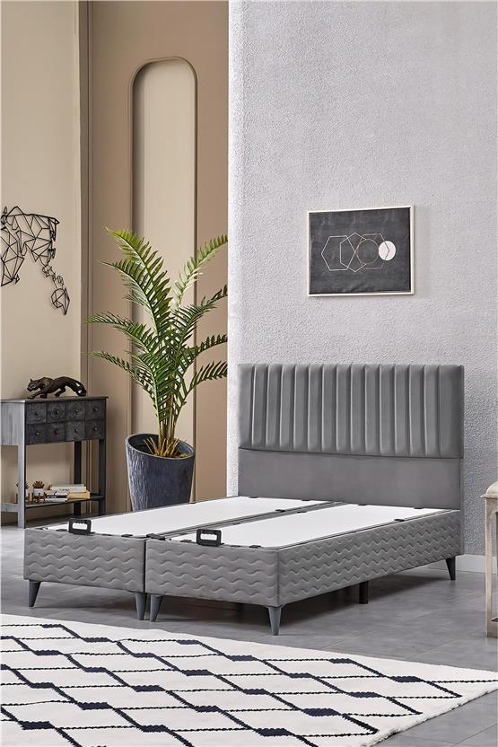 Evdemo Ezgi Çift Kişilik Baza Başlık Yatak Seti Gri 150*200