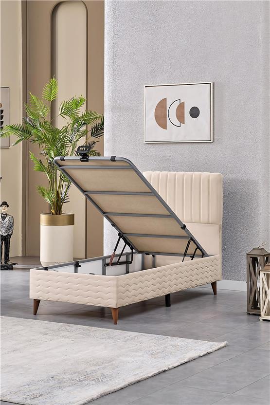 Evdemo Ezgi Tek Kişilik Baza Başlık Set Krem 90*190