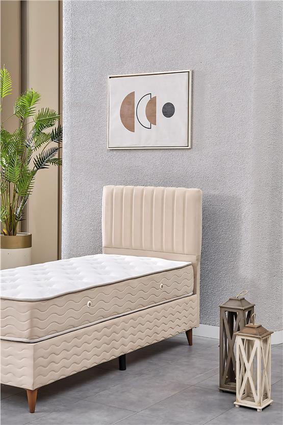 Evdemo Ezgi Tek Kişilik Baza Başlık Yatak Seti Krem 90*190